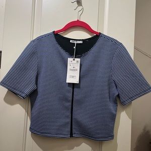 Brand New!! Zara jacquard zip up short sleeve crop top